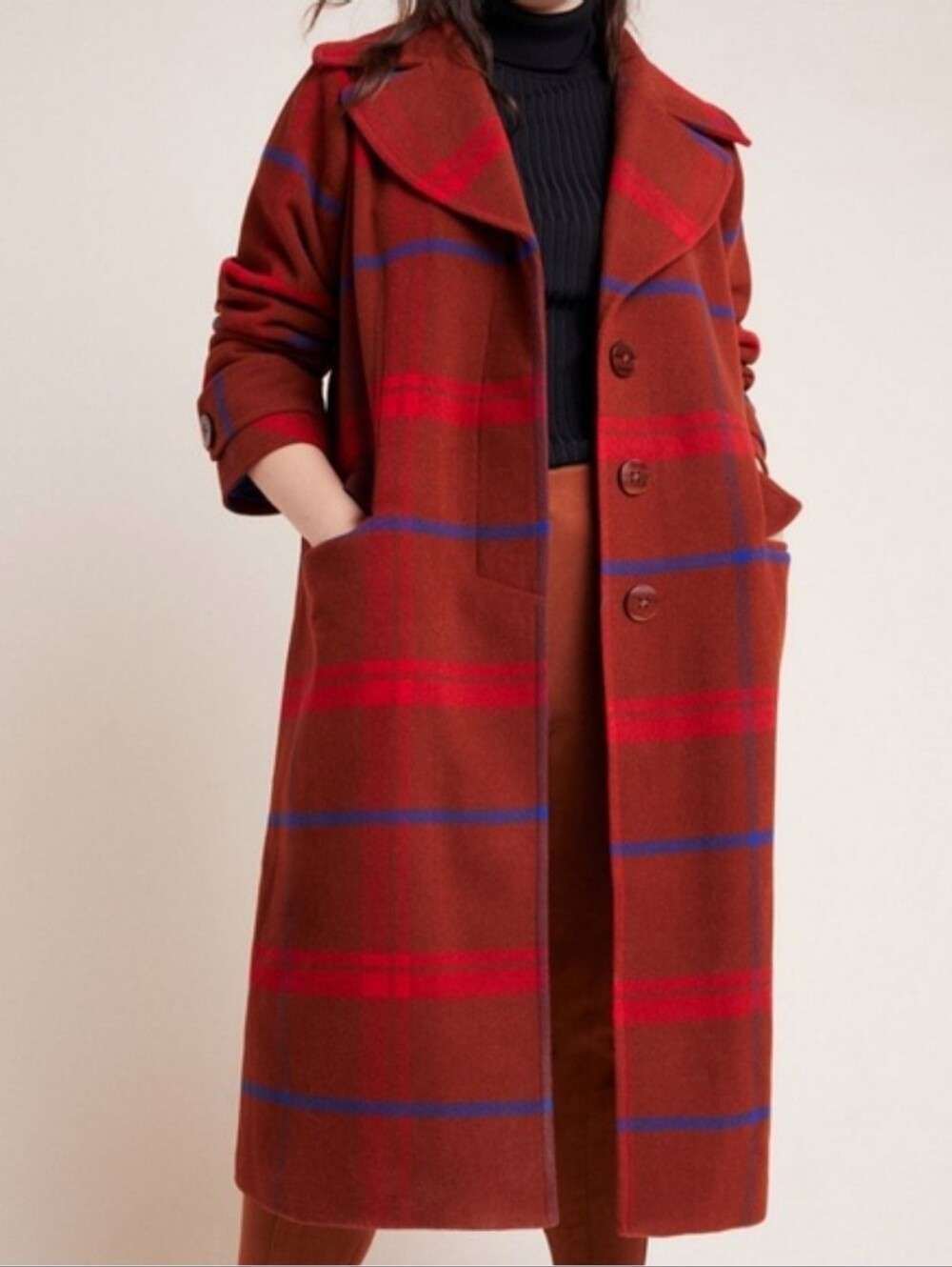 Anthropologie Plaid Jasper Coat Red Wool Blend New With Tags Womens Size 3X